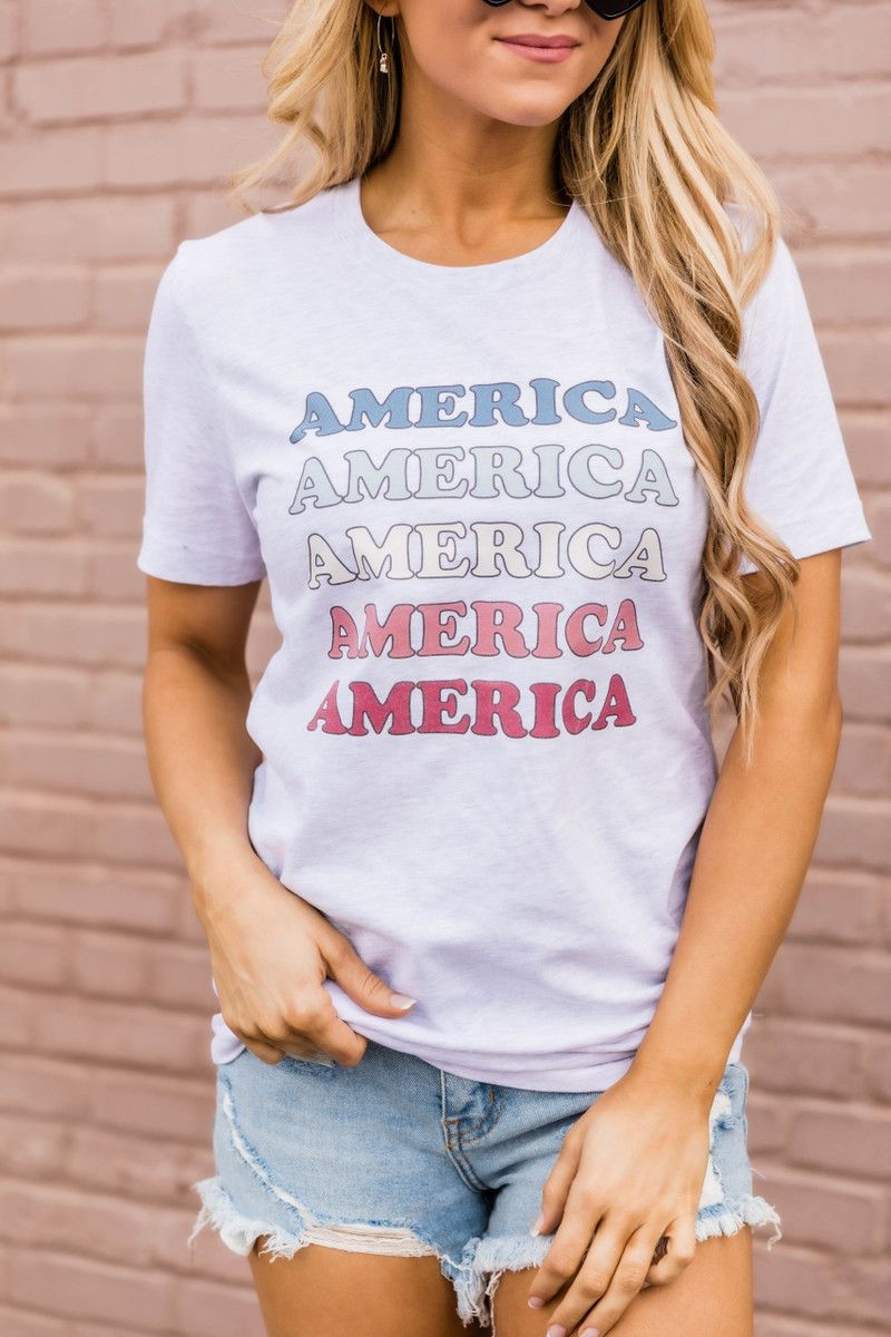 Multicolor America Graphic Tee Ash | The Pink Lily Boutique