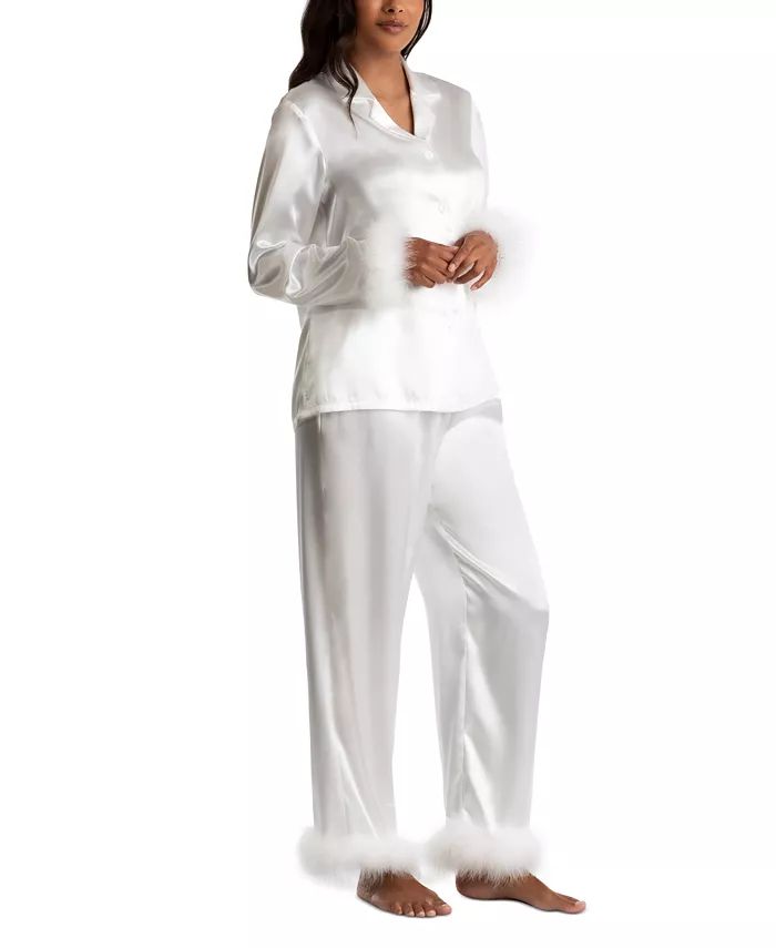 Women's Marabou Feather Satin Pajama Set | Macy's