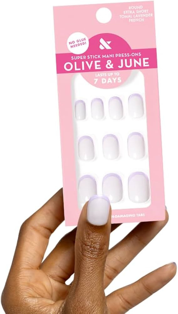 Olive & June Classic Super Stick Mani Press On Nails | No Glue Needed | 32 Tab Nails 16 Sizes | N... | Amazon (US)