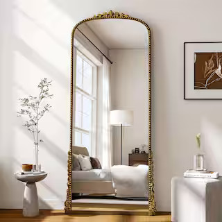 Antique Gold 28 in. W x 69 in. H Carved Arched PU Frame Full Length Floor Mirror | The Home Depot