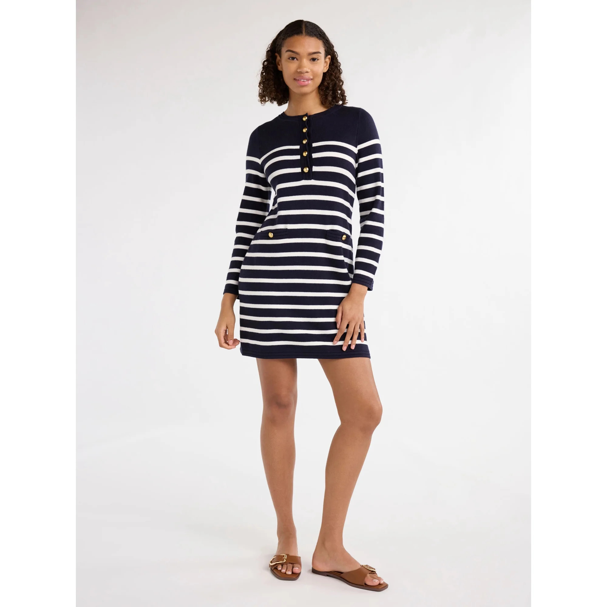 Free Assembly Women’s Henley Mini Sweater Dress, Sizes XS-3XL | Walmart (US)
