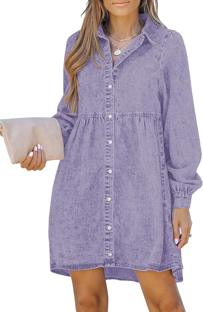 LookbookStore Long Sleeve Denim Dress for Women Jean Dress Button Down Casual Babydoll Denim Shir... | Amazon (US)