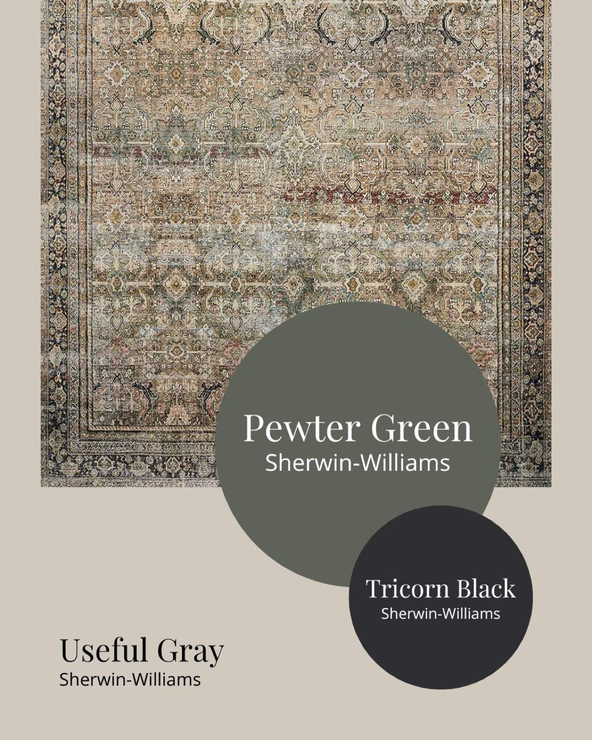 Loloi II Layla Area Rug and paint color combinations | Loloi II Layla Olive/Charcoal | Sherwin Williams Paint Colors | Peel and Stick Paint Colors | Area Rug and Wall Color Combinations 

#LTKhome