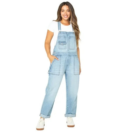 Celebrity Pink Women's Cuffed Boyfriend Denim Overalls, Sizes XS to Xxxl | Walmart (US)