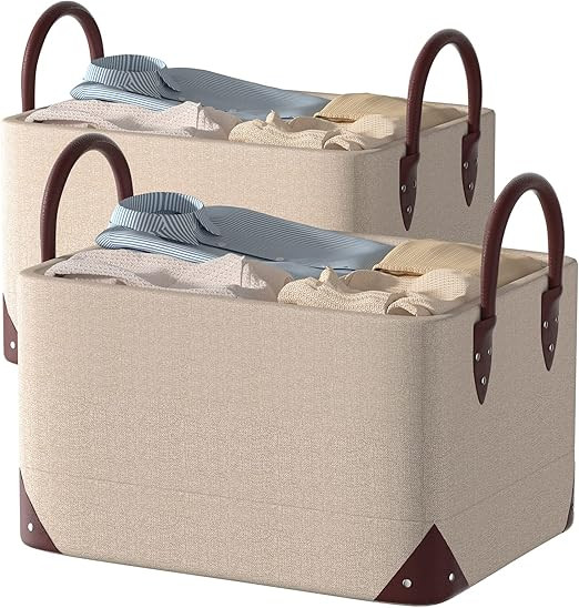 2 Pack Storage Baskets for Organizing- Foldable Storage Bins for Shelves Decorative Storage Bins ... | Amazon (US)