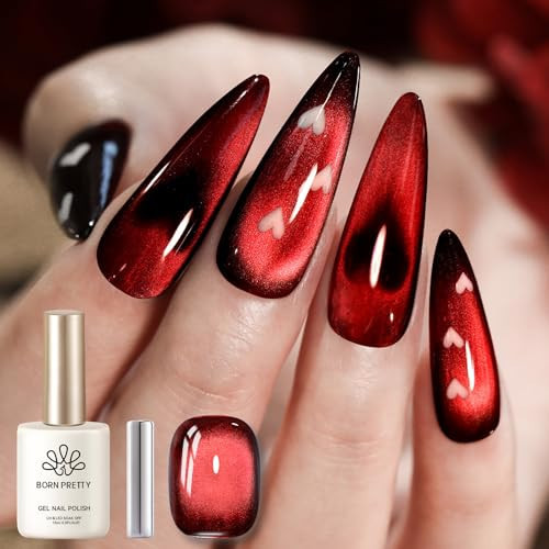 Born Pretty Red Cat Magnetic Gel Nail Polish, Black Red Glass Gel Polish Halloween Cat Magnetic Nail Polish Nail Art Manicure Salon DIY at Home 15ML | Amazon (US)