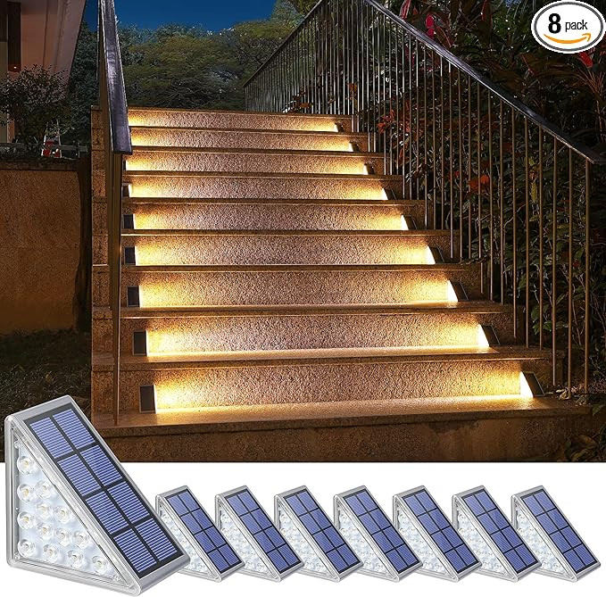 NIORSUN Outdoor Step Lights,8 Pack Warm White Solar Step Lights for Outside Waterproof IP67 Auto ... | Amazon (US)