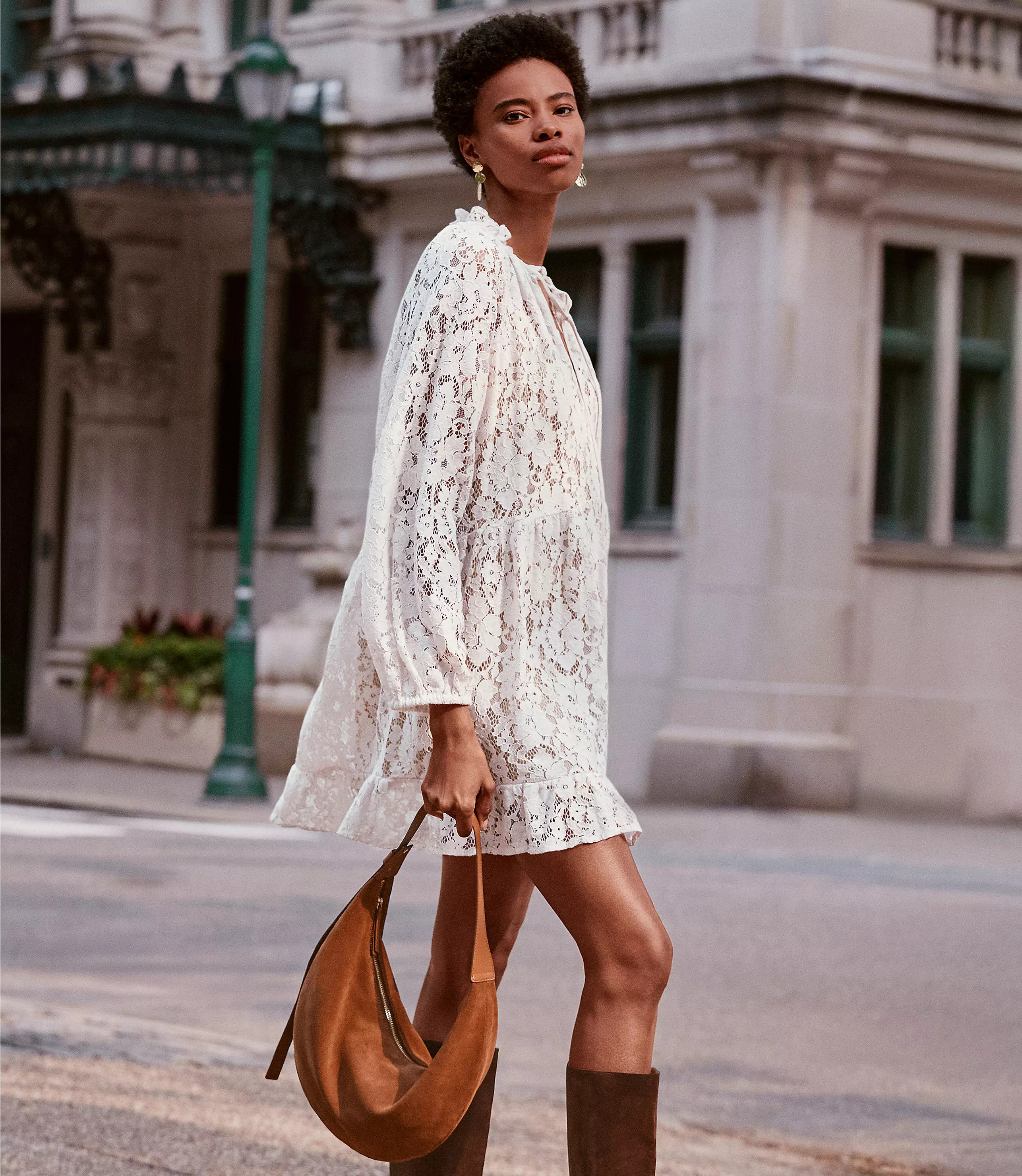 Floral Lace Flounce Mini Dress | LOFT