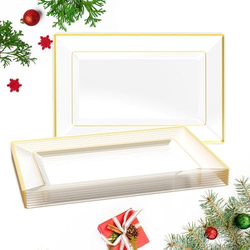 FOCUSLINE 8 PCS Plastic Serving Trays for Party, Clear and Gold Rim Serving Platters and Trays, P... | Amazon (US)