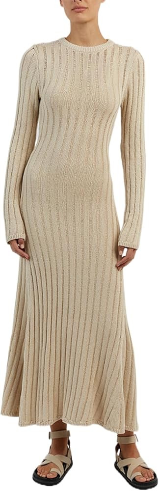 Womens Long Sleeve Bodycon Sweater Dresses Elegant Backless Cutout Midi Cocktail Gown 2023 Fall V... | Amazon (US)