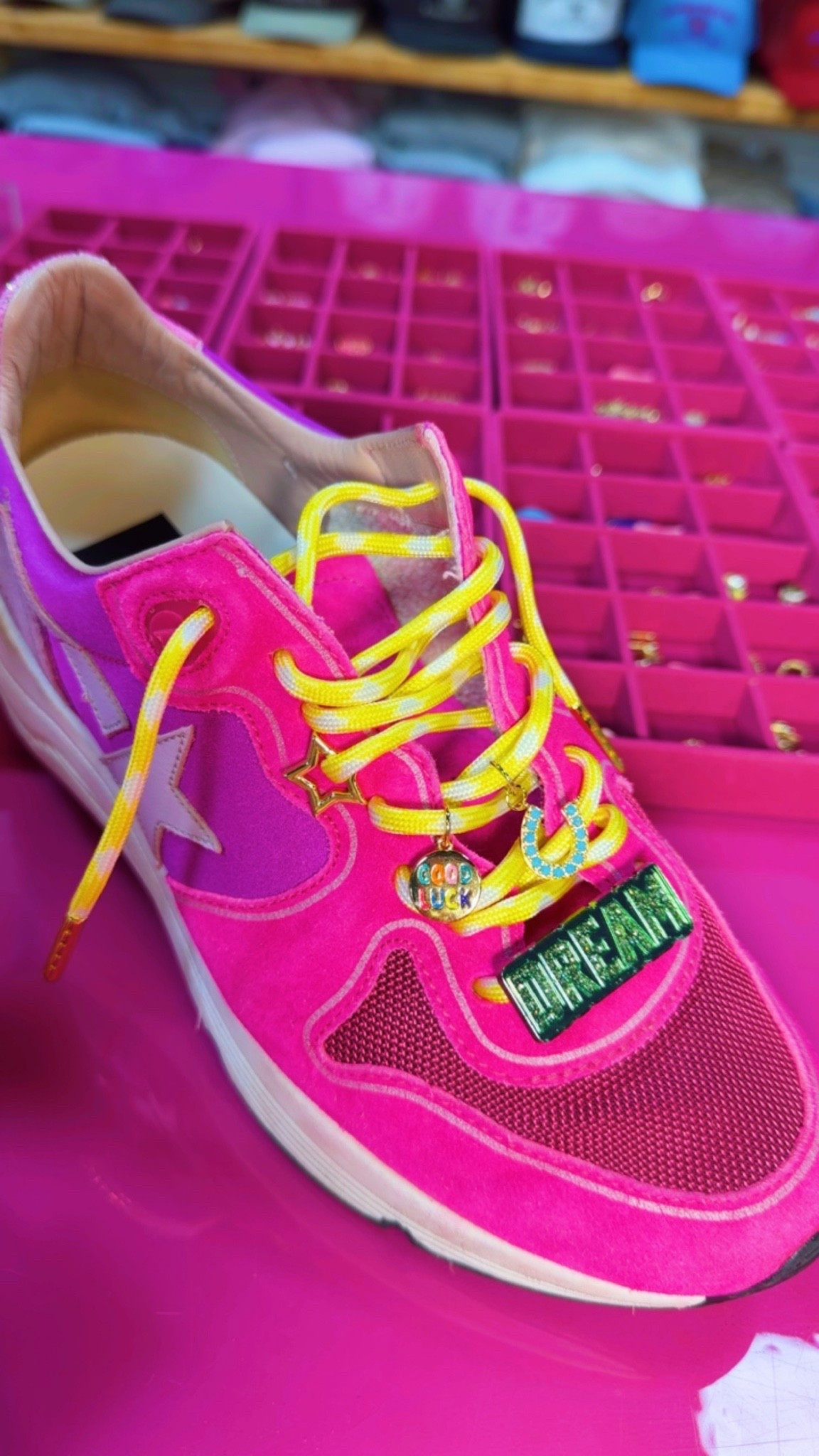 The cord laces from Amazon then made into laces + added charms 😍✨🌈🏖️🦋🪸🐠🍋💖🥳🤩💚

#LTKootd