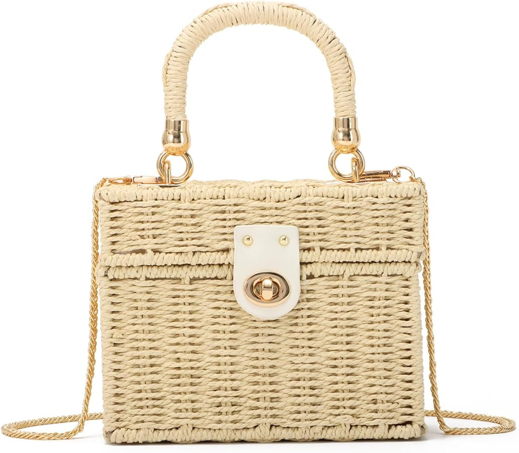 KUANG! Handwoven Rattan Bag for Women Woven Straw Square Crossbody Bag Vintage Basket Purse Beach... | Amazon (US)