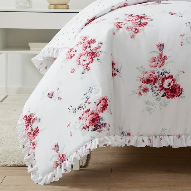 Simply Shabby Chic Sunbleached Floral 4-Piece Washed Microfiber Comforter Set, Full/Queen | Walmart (US)