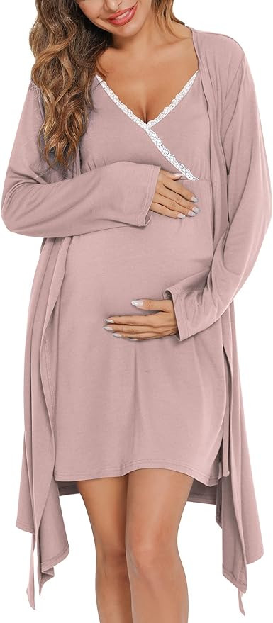 SWOMOG Womens Maternity Robe 2 Piece Nursing Nightgown for Breastfeeding 3 in 1 Labor Delivery Nu... | Amazon (US)