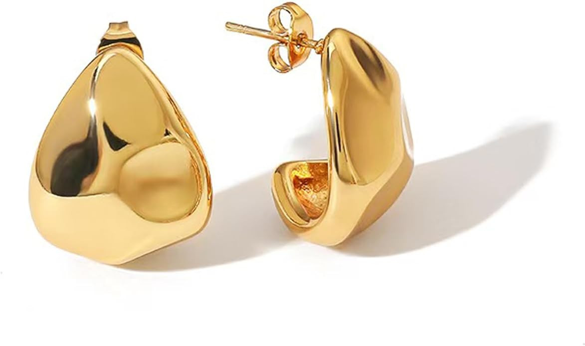 Statement Chunky Gold Earrings for Women Unique Square Stainless Steel Heaven Mayhem Button Stud ... | Amazon (US)