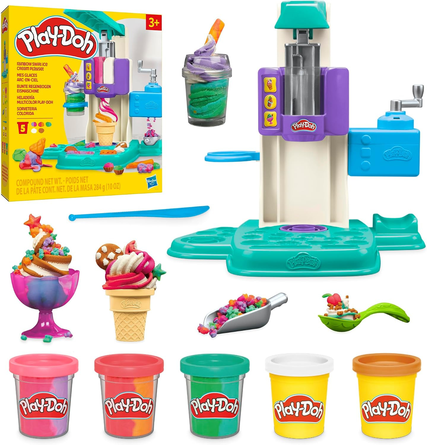Play-Doh Rainbow Swirl Ice Cream Playset with 7 Pretend Play Kitchen Accessories, Arts and Crafts Toys for 3 Year Old Girls and Boys and Up | Amazon (US)