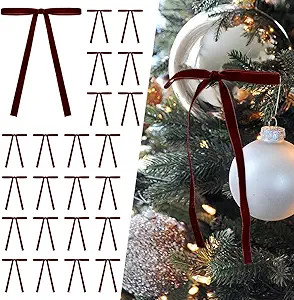 SIMISI RIBBON 24Pcs Burgundy Christmas Velvet Ribbon Bows Decorations Xmas Ornaments Vintage Deco... | Amazon (US)