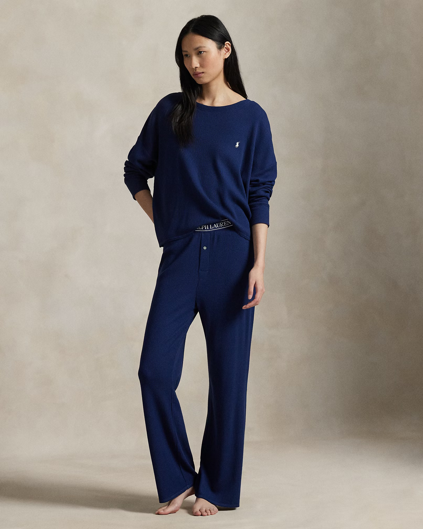 Waffle-Knit Long-Sleeve Pyjama Set for Women | Ralph Lauren\u00ae UK | Ralph Lauren (UK)