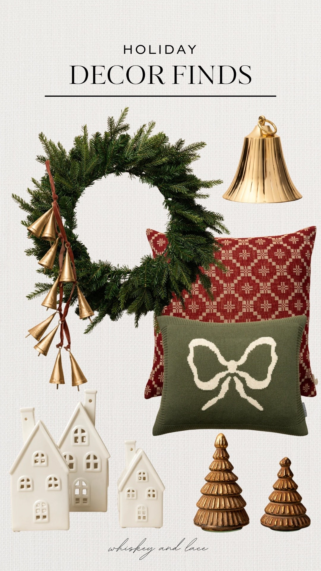 Holiday decor finds that I’m loving! You can never go wrong with a classic wreath that you’ll have for years to come. Adding brass bells around the house is such an easy way to decorate and swapping out throw pillows just adds even more magic 🔔

#LTKHome #LTKSeasonal