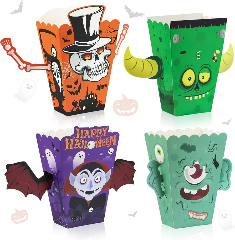 24Pcs Halloween Popcorn Box - Ghost Skeleton Ghost Monster Disposable Paper Container - Halloween... | Amazon (US)
