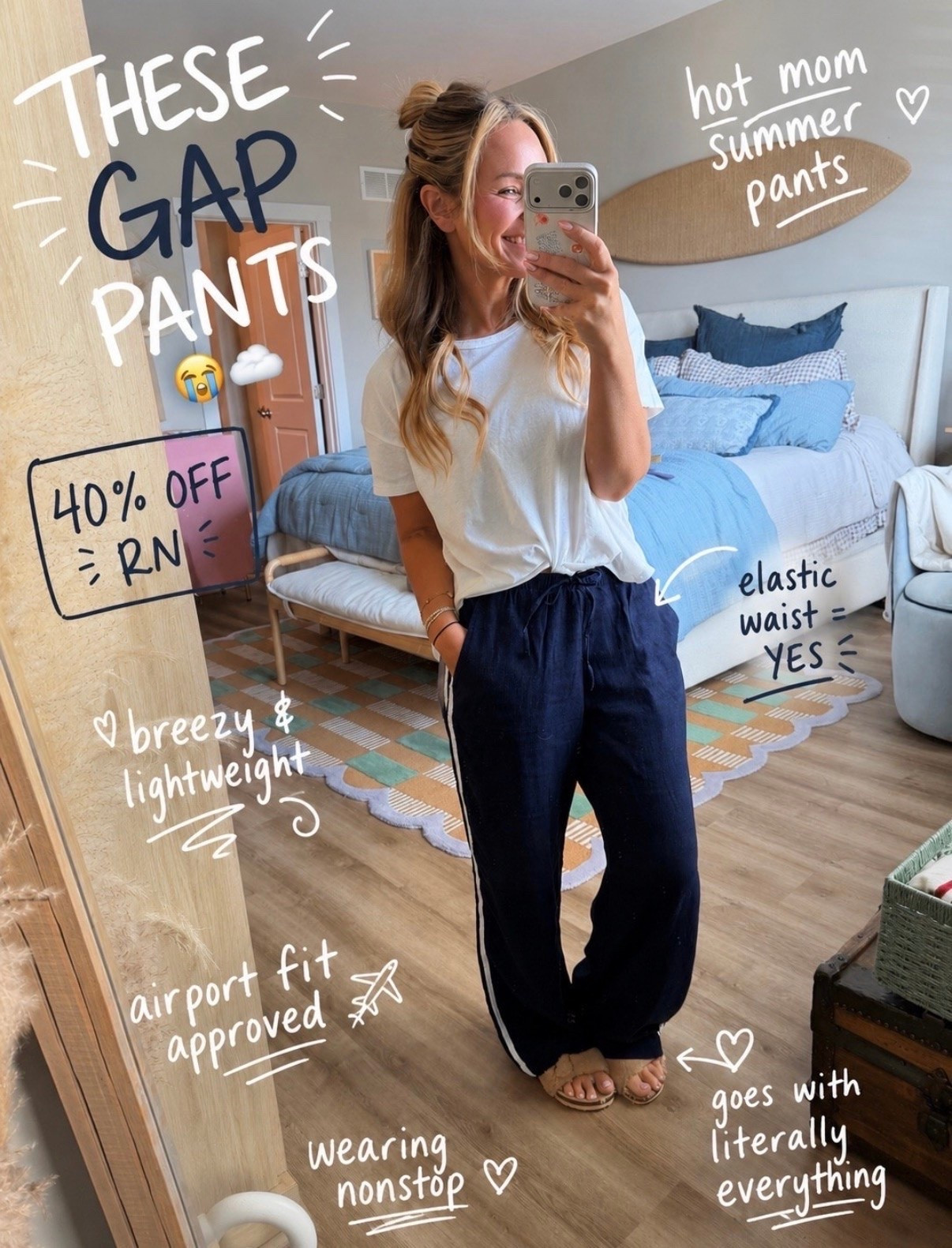 The pants that somehow make me feel put together while still feeling like pajamas 🤍

These Gap linen-blend pants have been on repeat lately. Lightweight, breezy, an elastic waist (the real MVP), and they go with literally everything from a basic tee to a tank and sandals.

Bonus: they’re currently 40% off and giving effortless “cool mom on vacation” energy. ✈️☀️