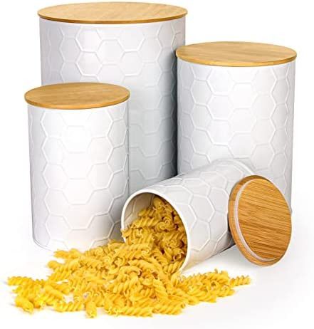 White Canister Sets for Kitchen Counter, Flour and Sugar Containers, Honeycomb Design Food Storag... | Amazon (US)