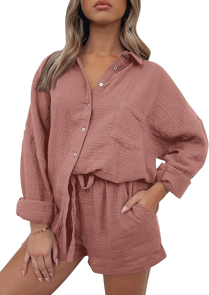 AUTOMET 2 Piece Sets For Women Lounge Wear Matching Two Piece Pajama Fashion Oversized Shirts And... | Amazon (US)