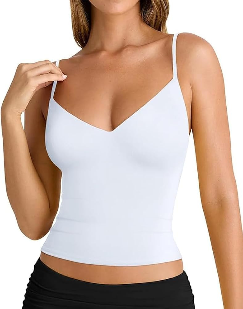 PINKMSTYLE Womens Spaghetti Strap Tank Tops V Neck Double Lined Going Out Summer Top | Amazon (US)