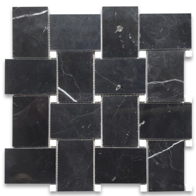 N665XP Nero Marquina Black Marble Basketweave Mosaic Tile White Dots Polished | eBay US