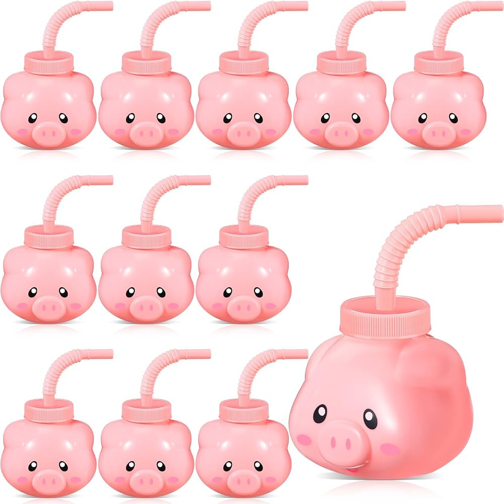 Roshtia 12 Set Farm Animal Cups with Straws and Lids 11 oz Plastic Reusable Animal Themed Cups Cu... | Amazon (US)