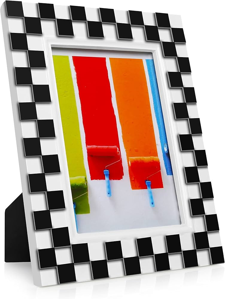 FJXMFRAME 5x7 Black and White Picture Frame Hand-Crafted Resin Checkered Picture Frame for Tablet... | Amazon (US)