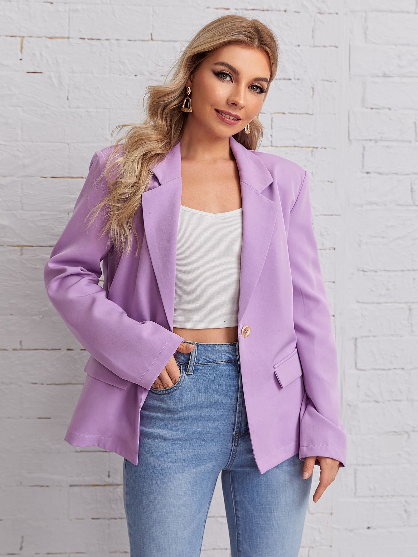 SHEIN Single Button Flap Detail Blazer | SHEIN