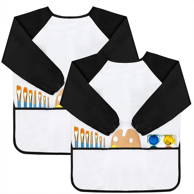 GODR7OY Kids Art Smocks, Painting Apron Artist Smock with Sleeve and 3 Pockets 2 Pack Black/White... | Amazon (US)