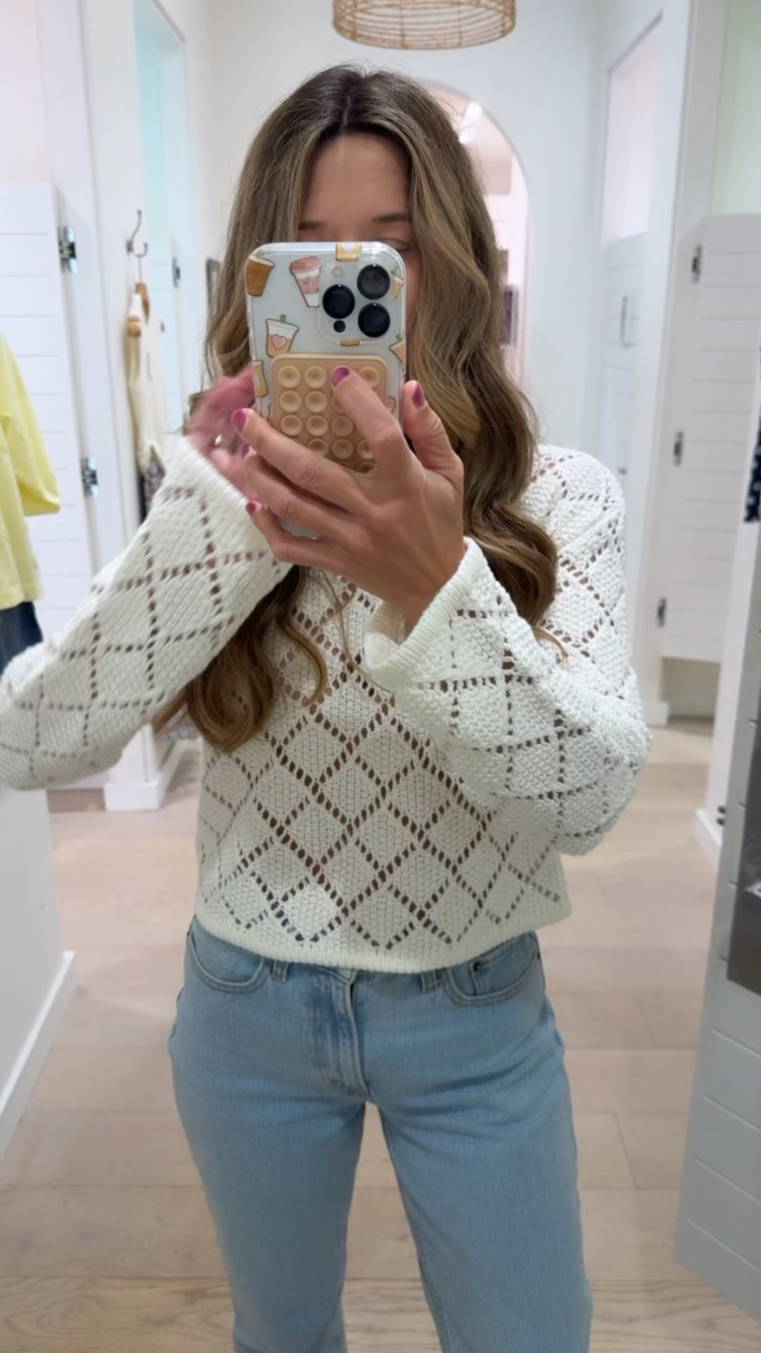 Loved this crochet top - would be so cute over a swimsuit with denim shorts - small but would maybe size up for better fit 