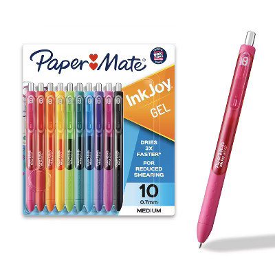 Paper Mate Ink Joy 10pk Gel Pens 0.7mm Medium Tip Multicolored: Retractable, Quick Drying, Multicolor Ink, Stationery Set | Target