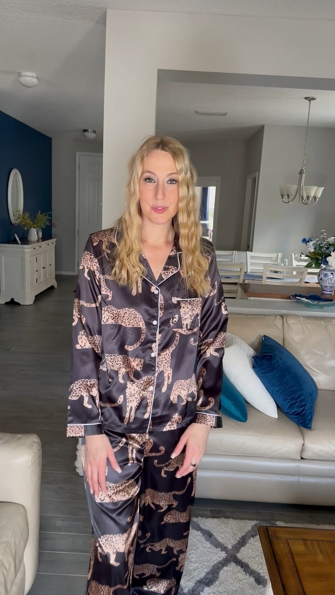 Satiny button up leopard pajamas 
💓these are so luxe and comfortable 
💓it has stretch in the waist but the rest does not 
💓 wearing size small, fits true to size and I am 5’10”
💓 SHEIN fashion, SHEIN under $50 find 


#LTKTall