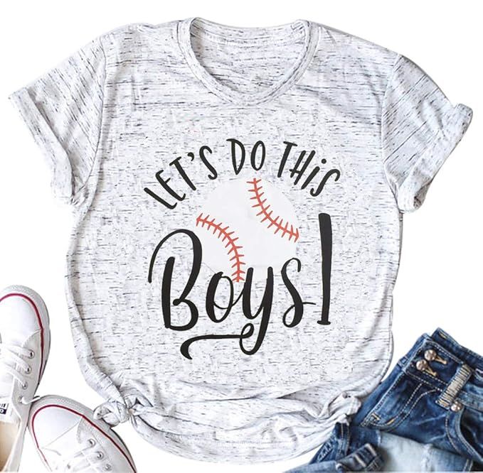 VILOVE Women Let's Do This Boy Baseball Mom Tshirt Casual Letter Print Tops Tee | Amazon (US)