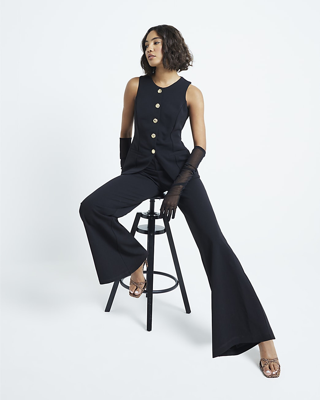 Black Longline Waistcoat Jumpsuit | River Island UK & IE
