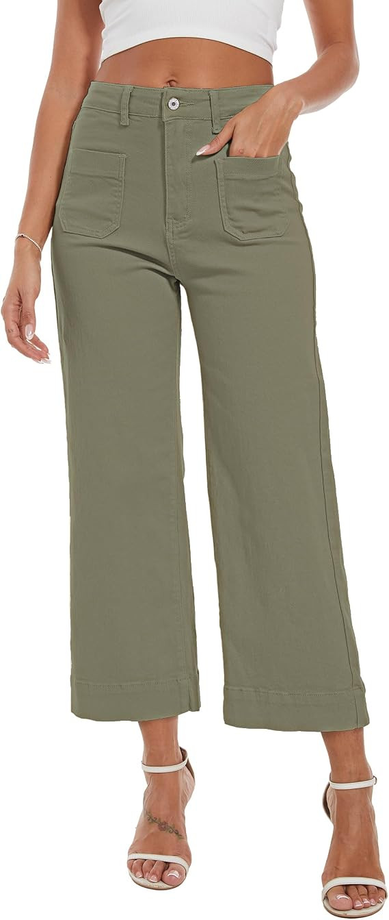 Wide Leg Jeans for Women Trendy High Waisted Flare Jeans Cropped Pants Stretchy Baggy | Amazon (US)