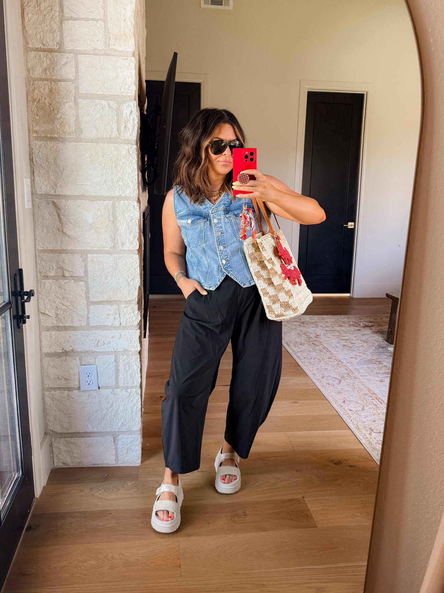 Today’s comfy + cute outfit 
Vest: Target, but it’s from last year 😏 and sold out, so I found a tone similar.
Best pants everrrr: size large
Sandals: TTS


#LTKStyleTip #LTKFindsUnder50 #LTKMidsize