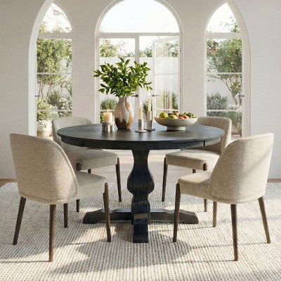 5-Piece Modern Dining Room Set for 4,Charcoal Round Table with 4 Beige Upholstered Dining Chairs with Wood Legs for Dining Room or Kitchen-Panipeachy | Target