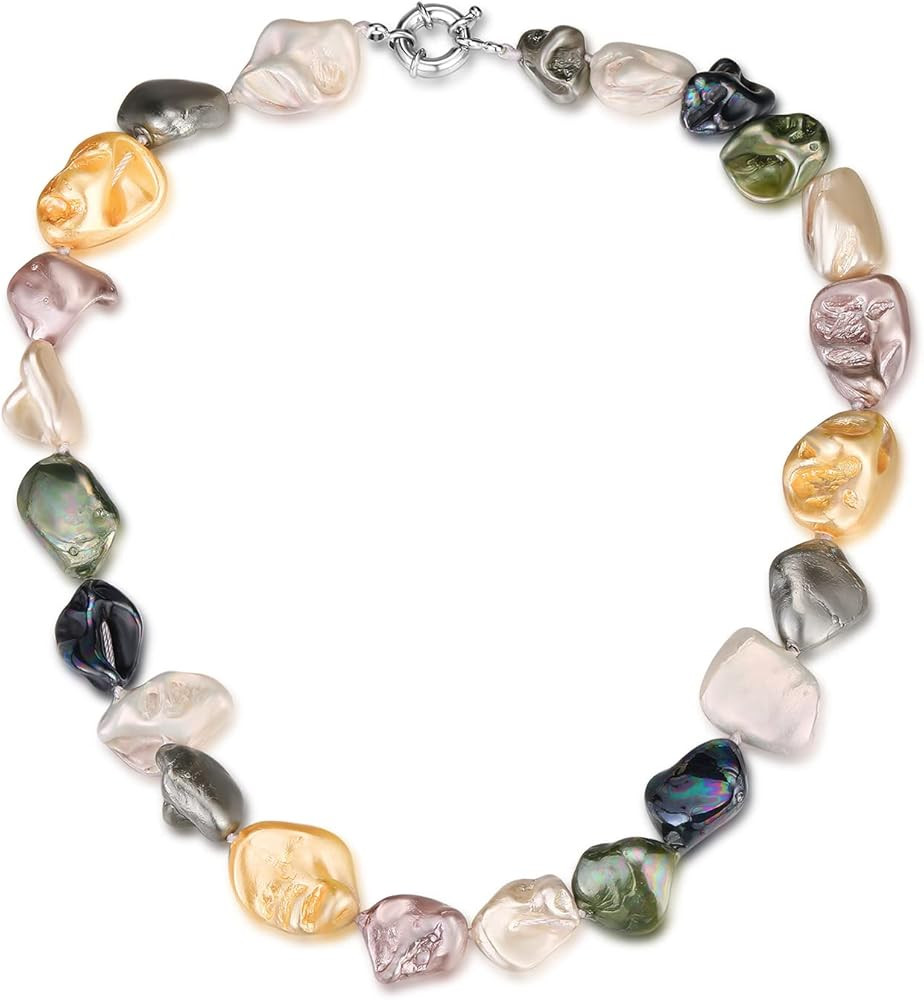 Pearl Choker Necklace for Women Boho Beaded Statement Necklace with Black White Large Freshwater ... | Amazon (US)