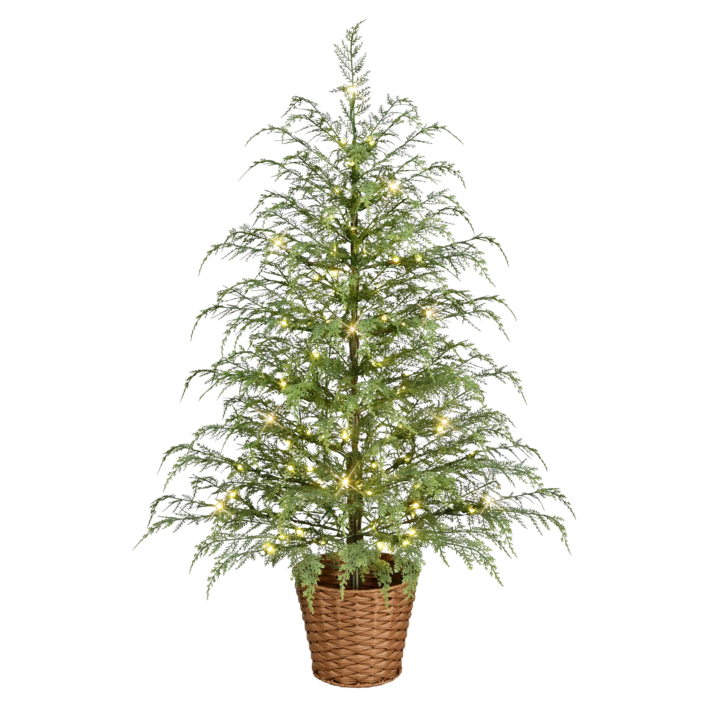4 ft. Pre-Lit Potted Mountain Cedar Artificial Christmas Tree - Walmart.com | Walmart (US)