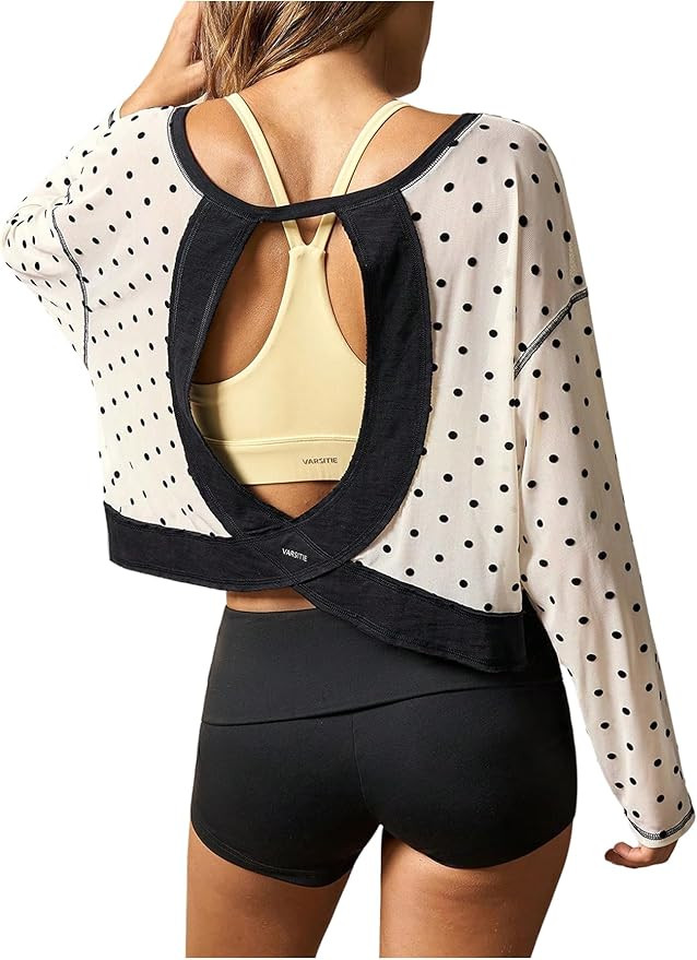 SOLY HUX Women's Polka Dots Open Back Tops Long Sleeve Workout Shirts Backless Loose Tee Athletic... | Amazon (US)