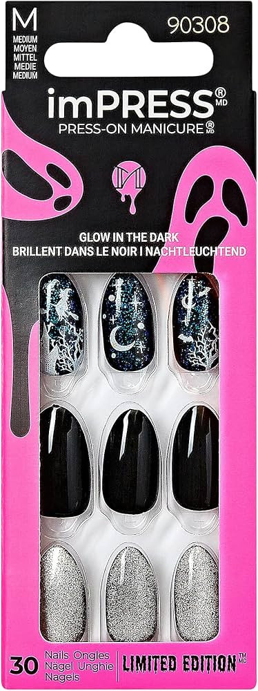 KISS imPRESS Press-On Manicure Halloween, Blue, Medium Length, Almond Shape, PureFit Technology, ... | Amazon (US)