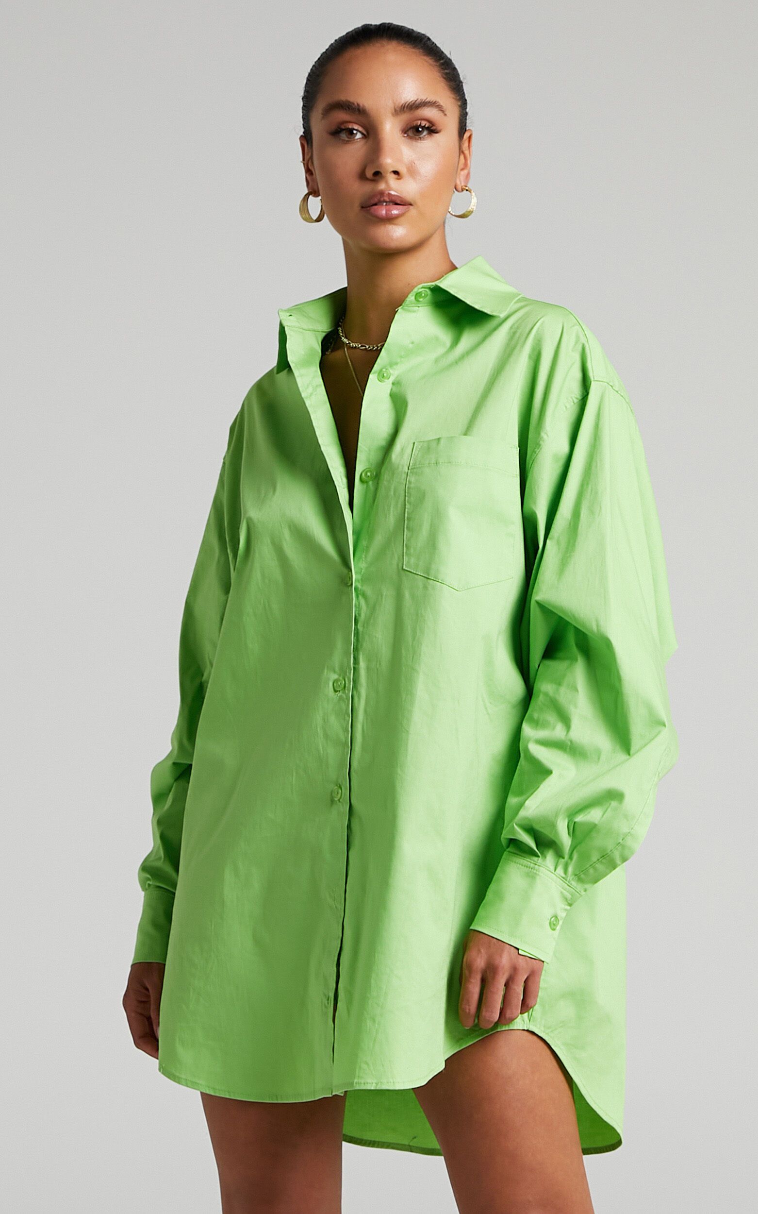 Janaya Longsleeve Shirt Dress in Green | Showpo | Showpo - deactived