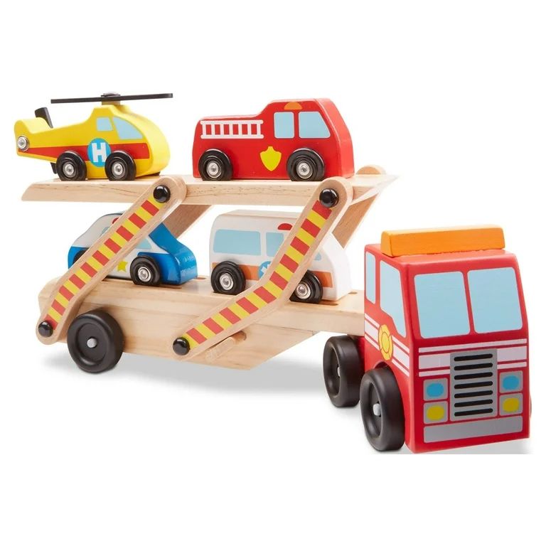 Melissa & Doug Wooden Emergency Vehicle Carrier Truck With 1 Truck and 4 Rescue Vehicles | Walmart (US)