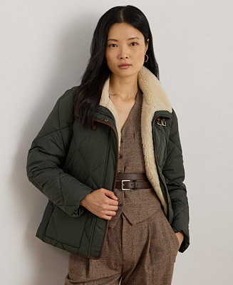Lauren Ralph Lauren Women's Faux-Fur-Collar Diamond Quilted Jacket - Macy's | Macy's