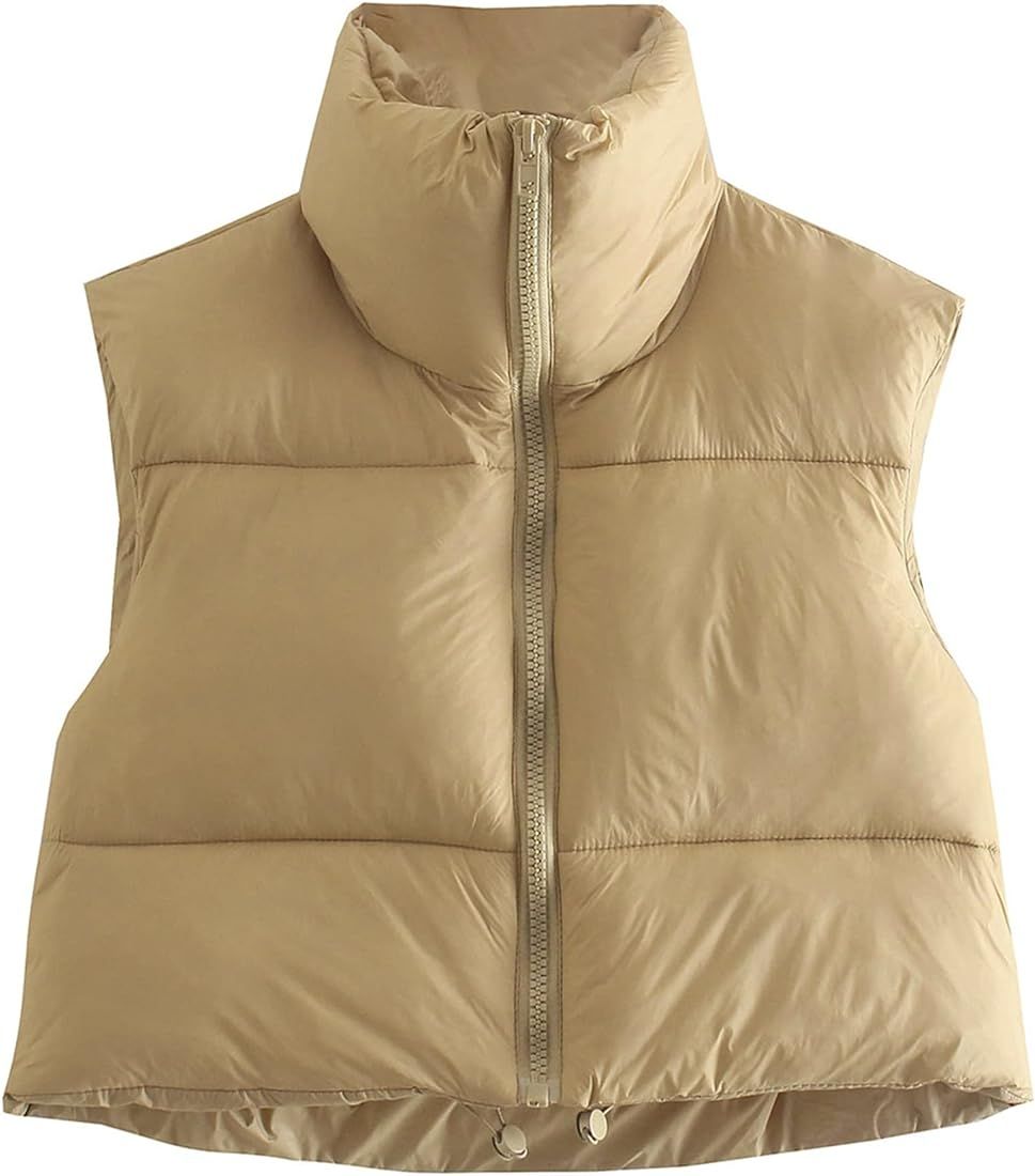 Hixiaohe Women's Winter Crop Vest Puffer Lightweight Stand Collar Padded Vest Zip Up Sleeveless Jack | Amazon (US)