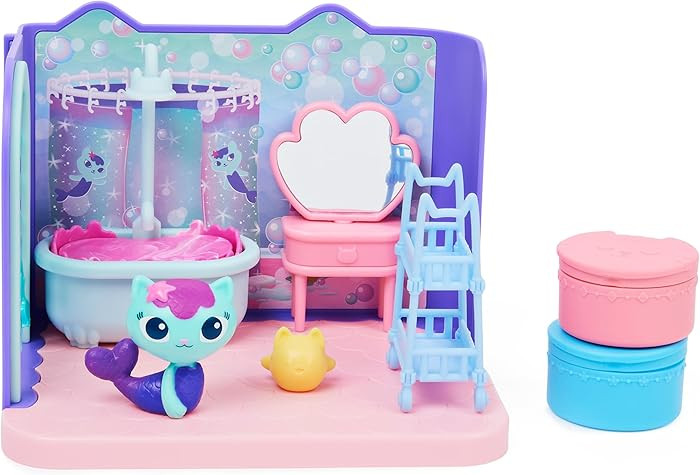 Gabby\u2019s Dollhouse, Primp and Pamper Bathroom with Mercat Figure, 3 Accessories, 3 Furniture ... | Amazon (US)